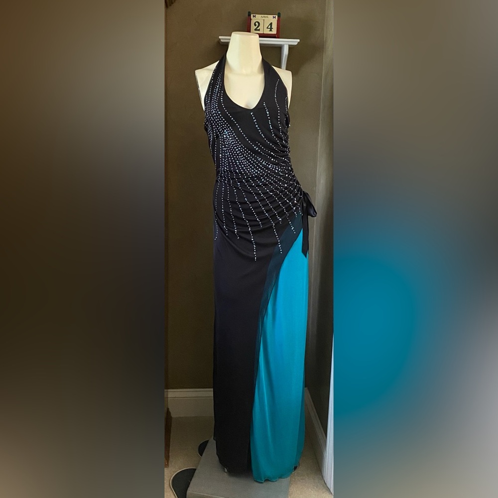 Xoxo collection black halter formal long dress with sparkles, size S made in USA